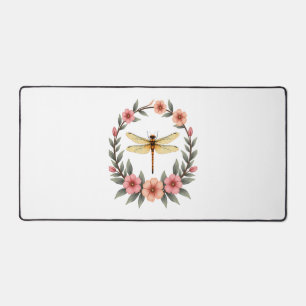 Cute Cottagecore Floral Dragonfly Aesthetic Girls Desk Mat