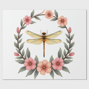 Cute Cottagecore Floral Dragonfly Aesthetic Girls Wrapping Paper