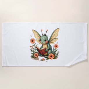 Cute Cottagecore Floral Dragonfly Aesthetic Graphi Beach Towel