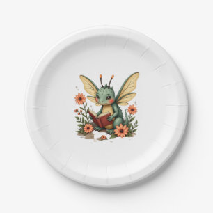 Cute Cottagecore Floral Dragonfly Aesthetic Graphi Paper Plates