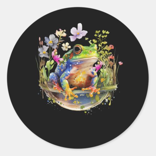 Cute Cottagecore Floral Frog Aesthetic Girls Graph Classic Round Sticker