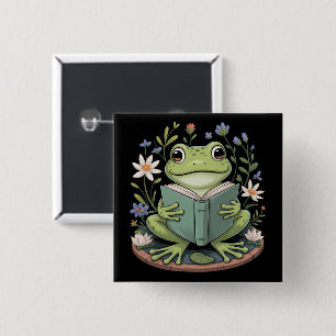 Cute Cottagecore Floral Frog Aesthetic Nature Button