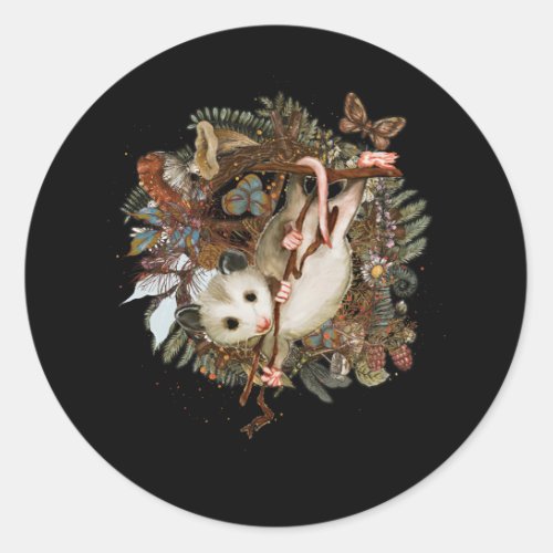 Cute Cottagecore Floral Possum Aesthetic Vintage G Classic Round Sticker