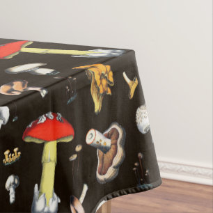 Cute Cottagecore Forest Mushrooms Dark Brown Tablecloth