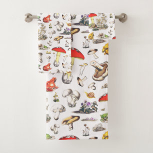 Cute Cottagecore Forest Mushrooms Frogs Snails Bath Towel Set
