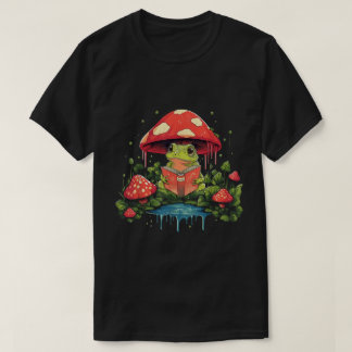 Cute Cottagecore Frog Reading Under Mushroom T-Shirt