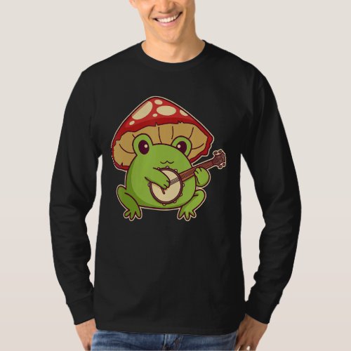 Cute Cottagecore Frog With Toadstool Mushroom Hat  T_Shirt