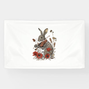 Cute Cottagecore Graphic Rabbit Playing Violin Banner