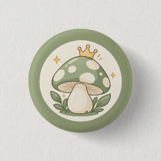 Cute Cottagecore Green Mushroom King Illustration Button