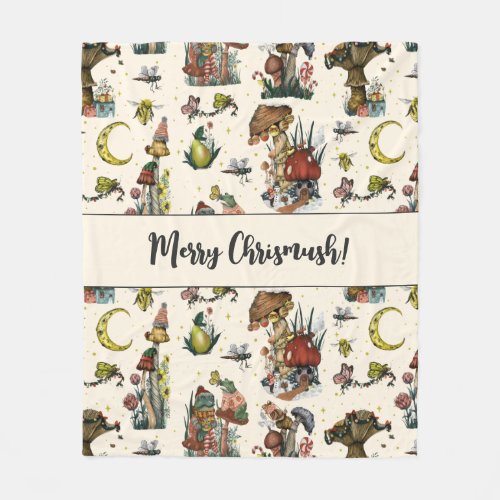 Cute Cottagecore Merry Christmas Mushroom Lover Fl Fleece Blanket