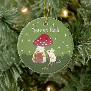 Cute Cottagecore Mouse Red Mushroom Toadstool Home Ceramic Ornament