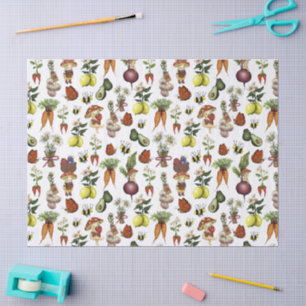 Cute Cottagecore Mushroom and Veggies Pattern Tissue Paper