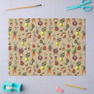 Cute Cottagecore Mushroom and Veggies Pattern Tissue Paper