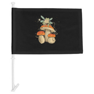 Cute Cottagecore Mushroom Frog Goblincore Style Car Flag