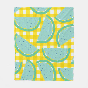 Cute Cottagecore Vintage Watermelon Yellow Plaid Fleece Blanket