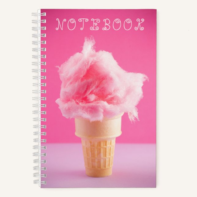 Cute Cotton Candy Cone Pink Dessert Notebook (Front)