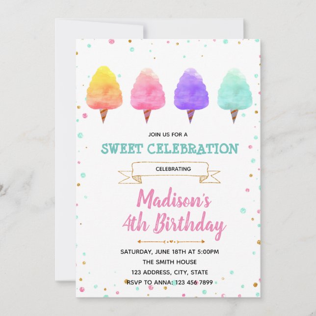 Cute cotton candy party invitation (Front)
