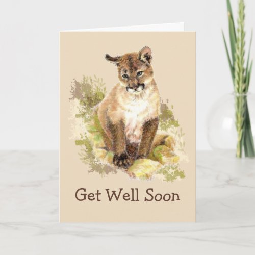 Cute Cougar Cat Cub Get Well Recover Rest Thank You Card