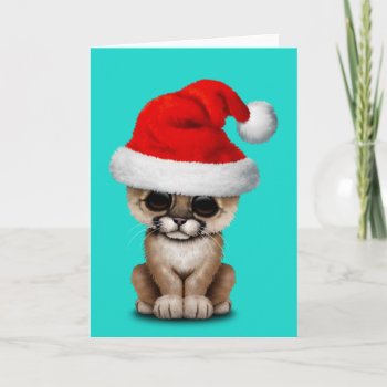 Cute Cougar Cub Wearing A Santa Hat Holiday Card by crazycreatures at Zazzle