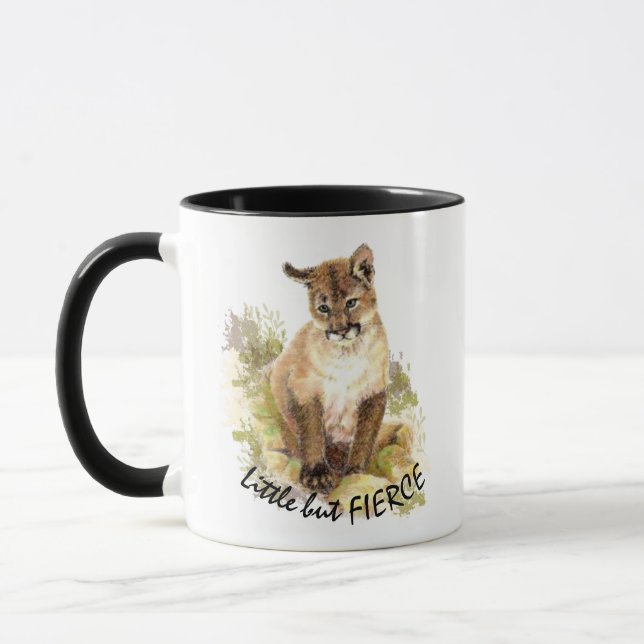 Cute Cougar Mountain Lion Cat Kitten FIERCE QUOTE Mug (Left)