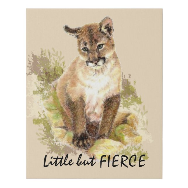 Cute Cougar Mountain Lion Cat Kitten Inspirational Faux Canvas Print (Front)