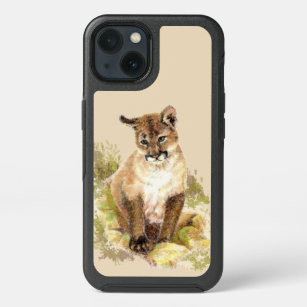 Cute Cougar Mountain Lion Cat Kitten Watercolor   iPhone 13 Case