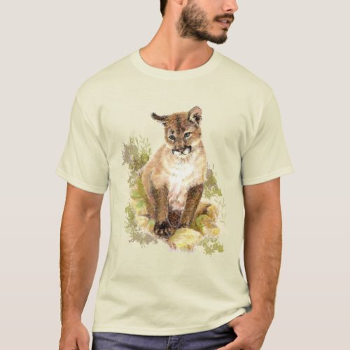 Cute Cougar Mountain Lion Cat Kitten Watercolor  T T_Shirt