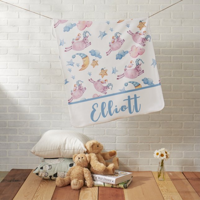 Cute Counting Sheep Sleepy Moon Baby Nursery Blanket (In Situ)