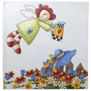 Cute Country Angel Watering Flowers Cloth Napkin