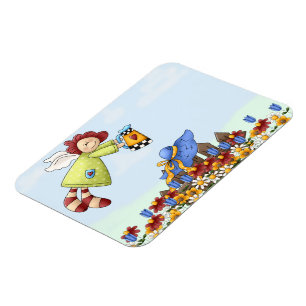 Cute Country Angel Watering Flowers Magnet