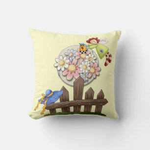 Cute Country Angel Watering Flowers Throw Pillow