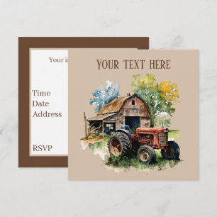 Cute Country barn and tractor party Invitation
