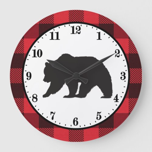 cute Country black bear cabin Large Clock