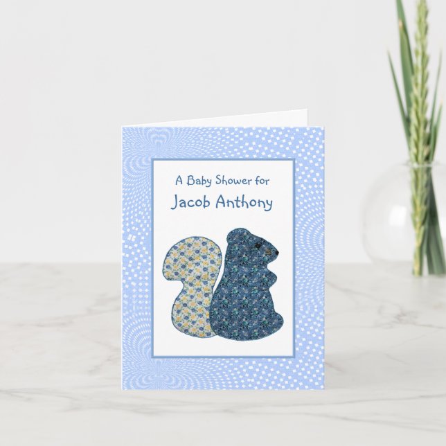 Cute Country Blue Floral Squirrel Baby Shower Invitation (Front)