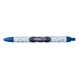 Cute Country Blue & White Floral Personalized Name Pen