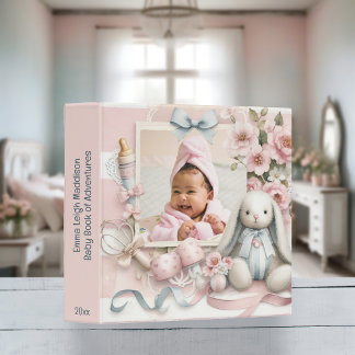 Cute Country Bunny Floral Baby Photo Book 3 Ring Binder