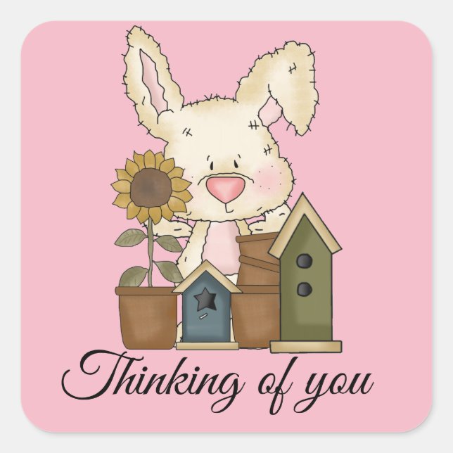 Cute Country bunny Thinking of you Square Sticker (Front)