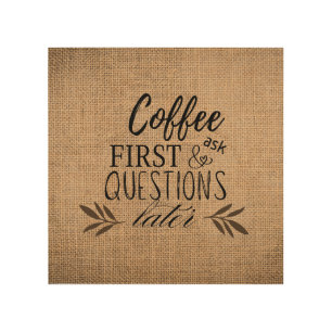 Cute Country Burlap Coffee  Wood Wall Art
