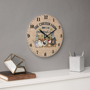 cute Country chicken farm fresh eggs Large Clock