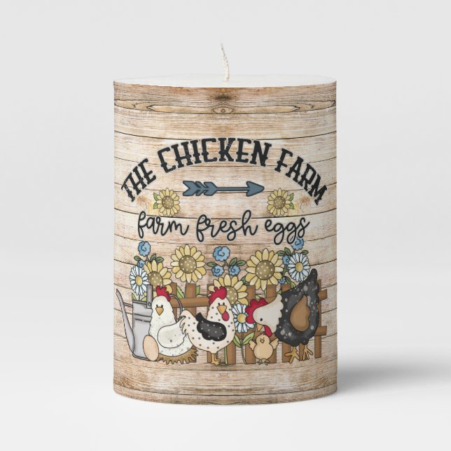 cute Country chicken farm  Pillar Candle (Front)