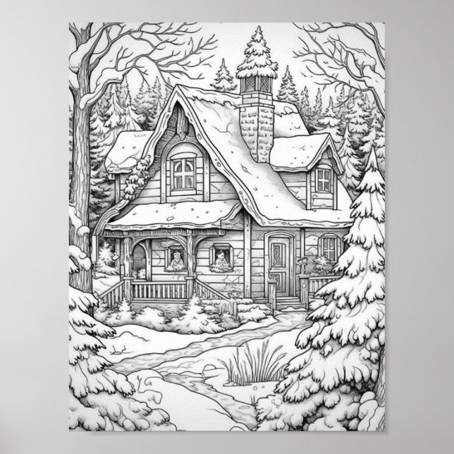 Cute Country Christmas Adult Coloring Poster (Front)