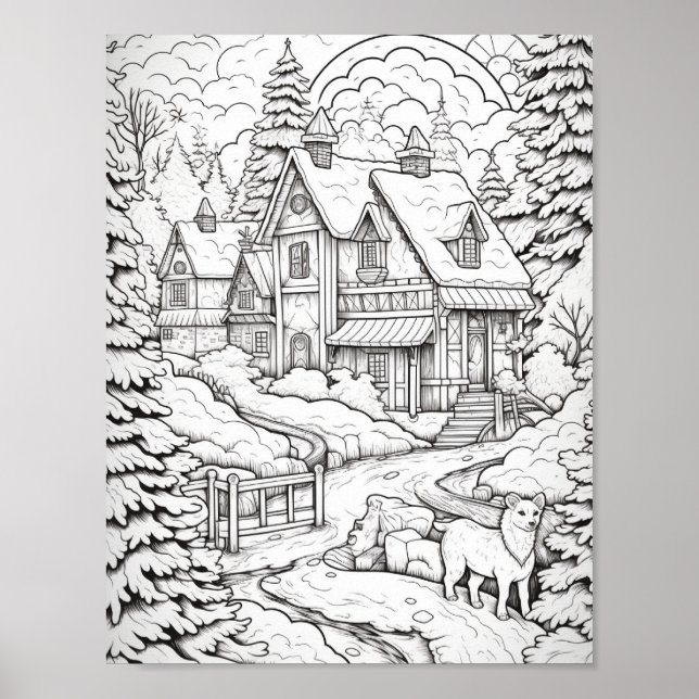 Cute Country Christmas Adult Coloring Poster (Front)