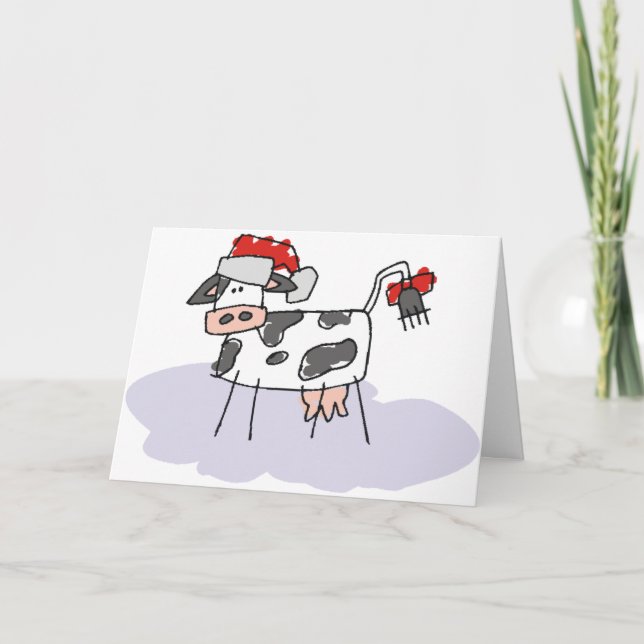 Cute Country Christmas Cow Holiday Card (Front)
