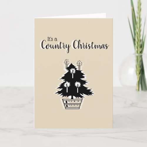 Cute Country Christmas Tree Beige Rustic Holiday Card