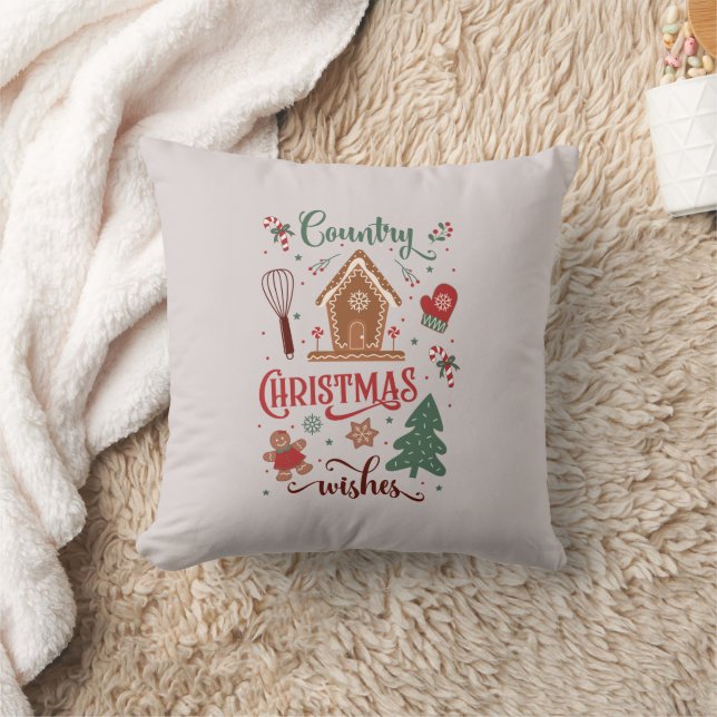Cute Country Christmas Wishes Holiday  Throw Pillow (Blanket)