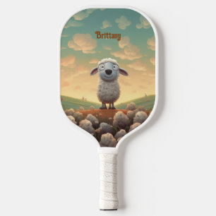 Cute Country Cloud Fluffy Sheep Monogram Pickleball Paddle