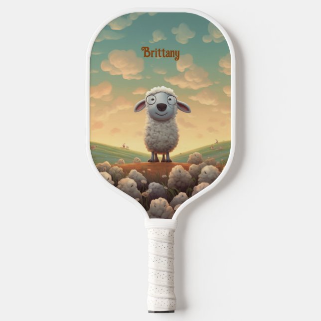 Cute Country Cloud Fluffy Sheep Monogram  Pickleball Paddle (Front)