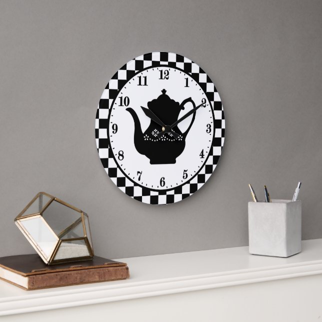 cute Country  coffee pot word art Large Clock (Office)