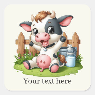 Cute Country cow add text  Square Sticker
