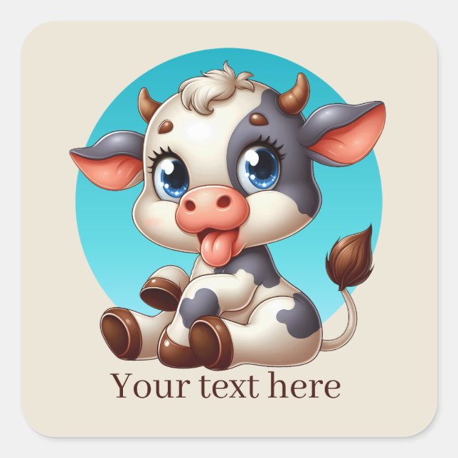 Cute Country cow add text  Square Sticker (Front)